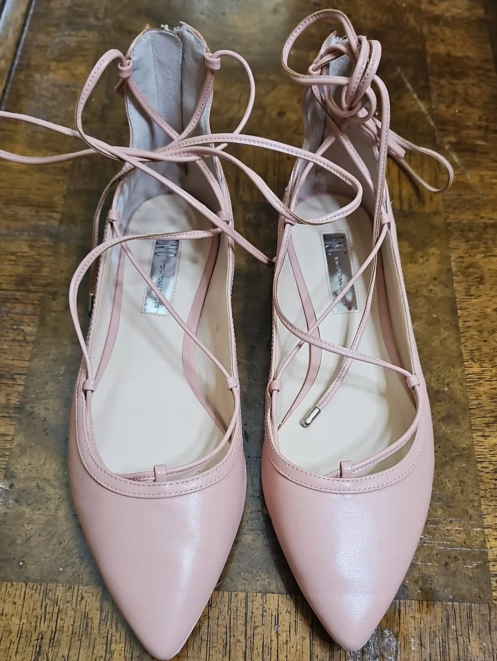 INC International Concepts Blush Pink Pointed Lace-Up Flats